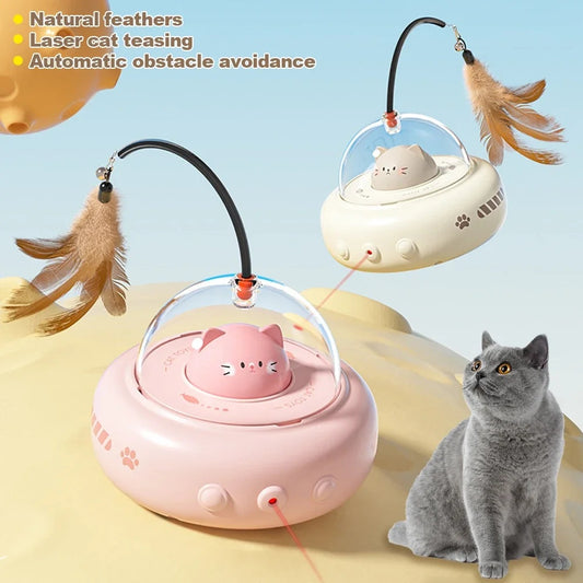 Electric UFO Cat Teaser – Interactive Toy with Bell & Replaceable Feather