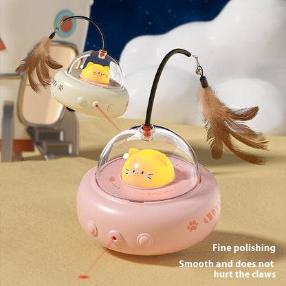 Electric UFO Cat Teaser – Interactive Toy with Bell & Replaceable Feather