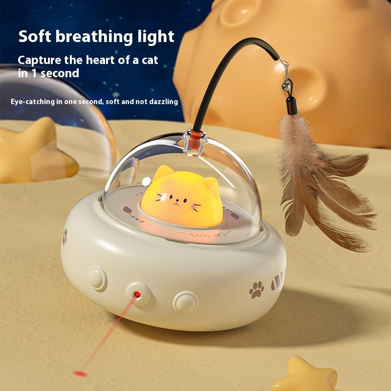 Electric UFO Cat Teaser – Interactive Toy with Bell & Replaceable Feather
