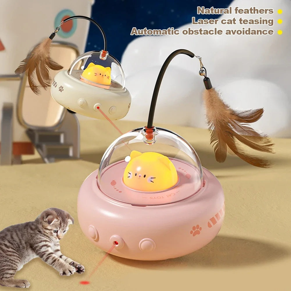 Electric UFO Cat Teaser – Interactive Toy with Bell & Replaceable Feather