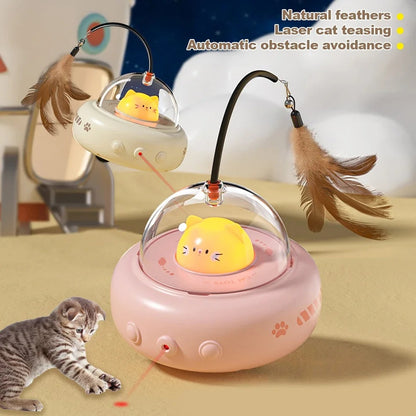 Electric UFO Cat Teaser – Interactive Toy with Bell & Replaceable Feather