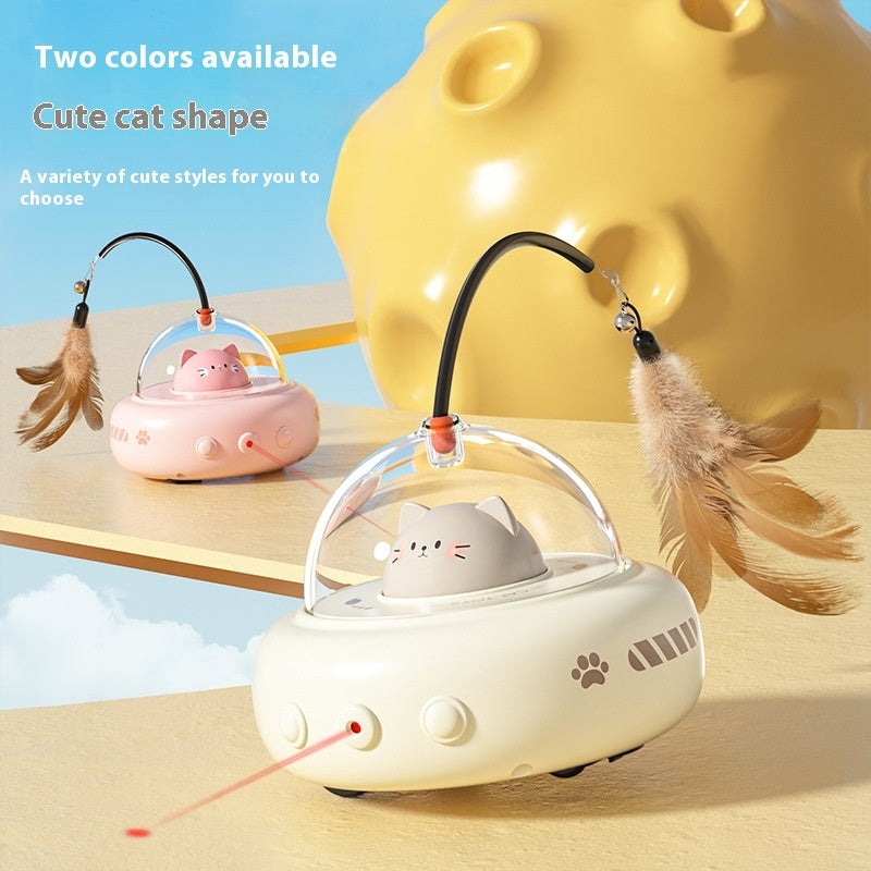 Electric UFO Cat Teaser – Interactive Toy with Bell & Replaceable Feather