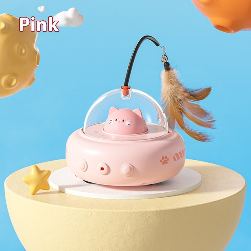 Electric UFO Cat Teaser – Interactive Toy with Bell & Replaceable Feather